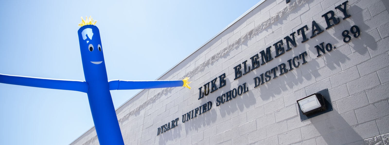 Luke elementary school with a blue and yellow float