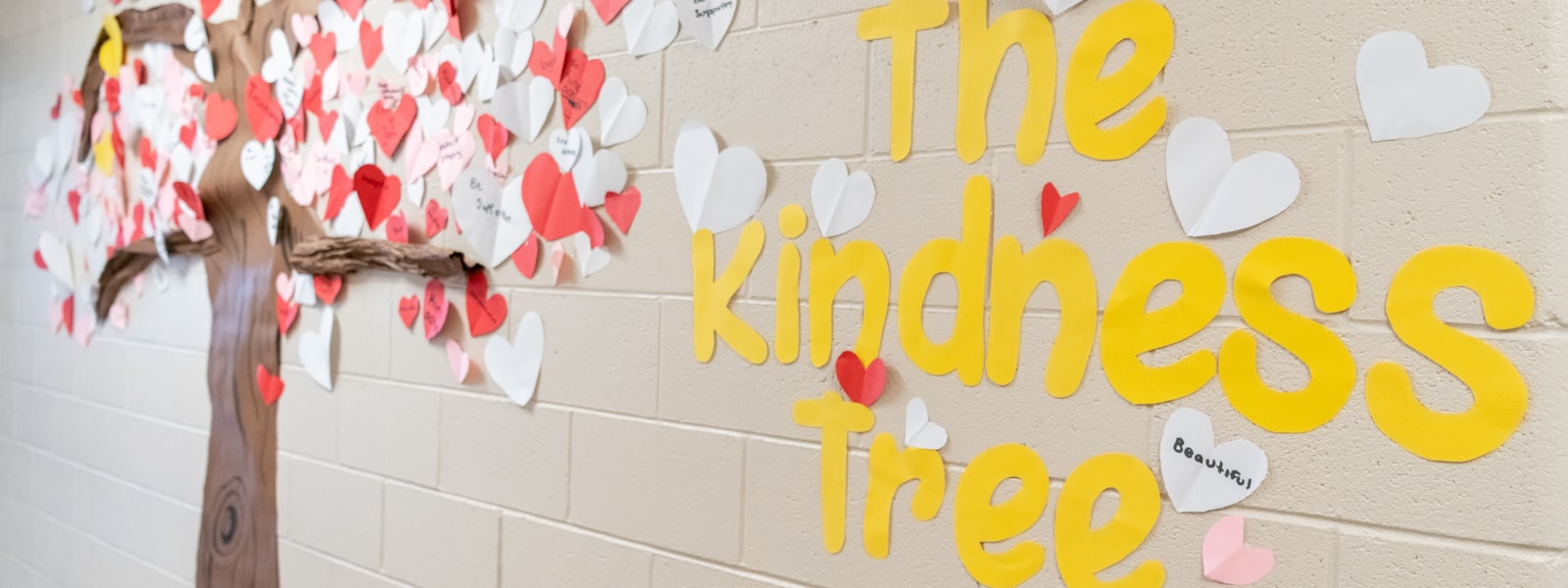 letters on a wall spelling out the kindness tree