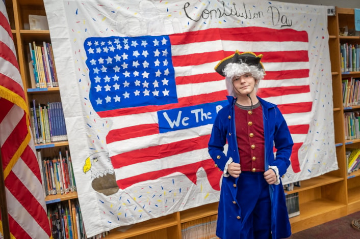 Student dressed as founding father