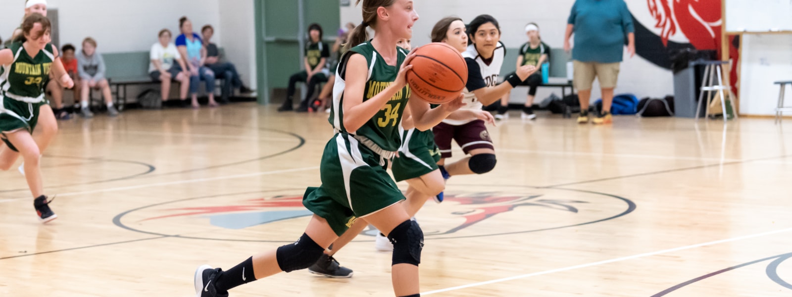 Girl dribbling basketball
