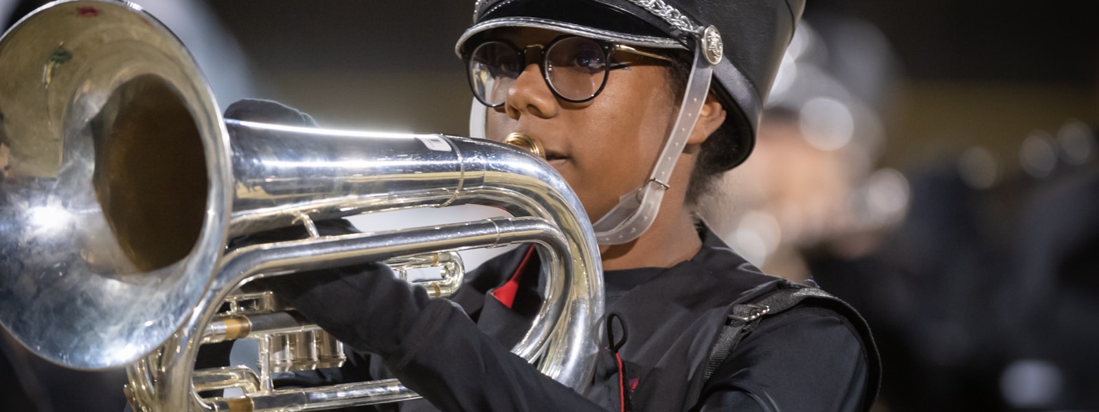 Valley Vista band student playing mellophone  