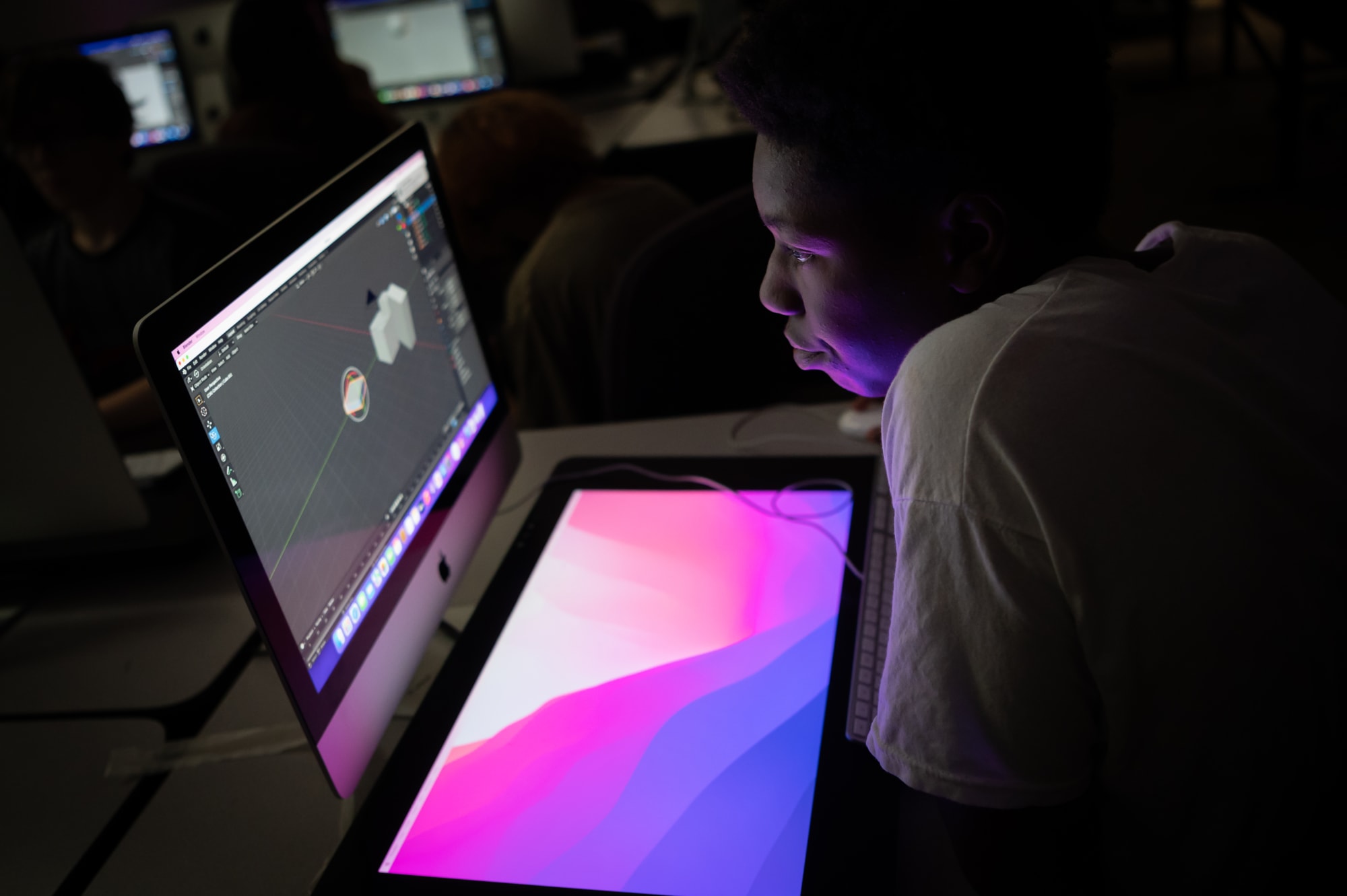 Students using computer to create animation
