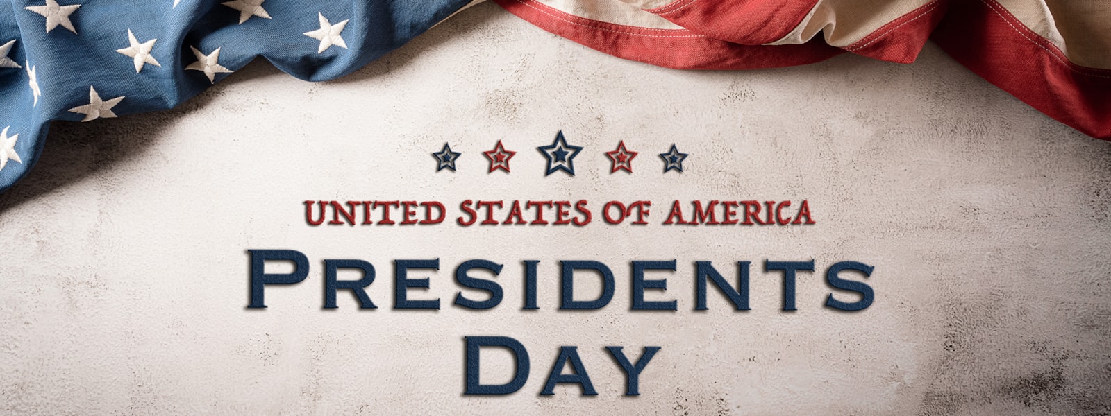 flag above wording 'United States of America - Presidents Day'