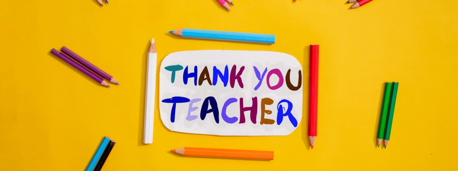 Thank you Teacher sign with colored pencils