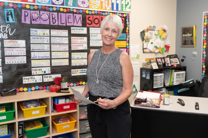 Teacher standing classroom