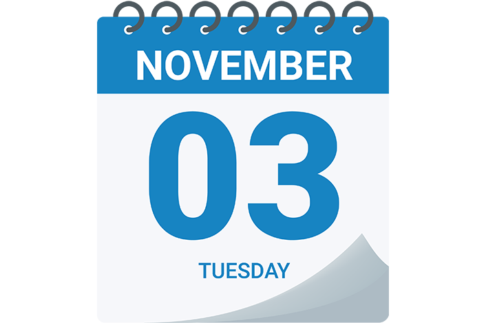 Calendar Icon reading Tuesday November 3