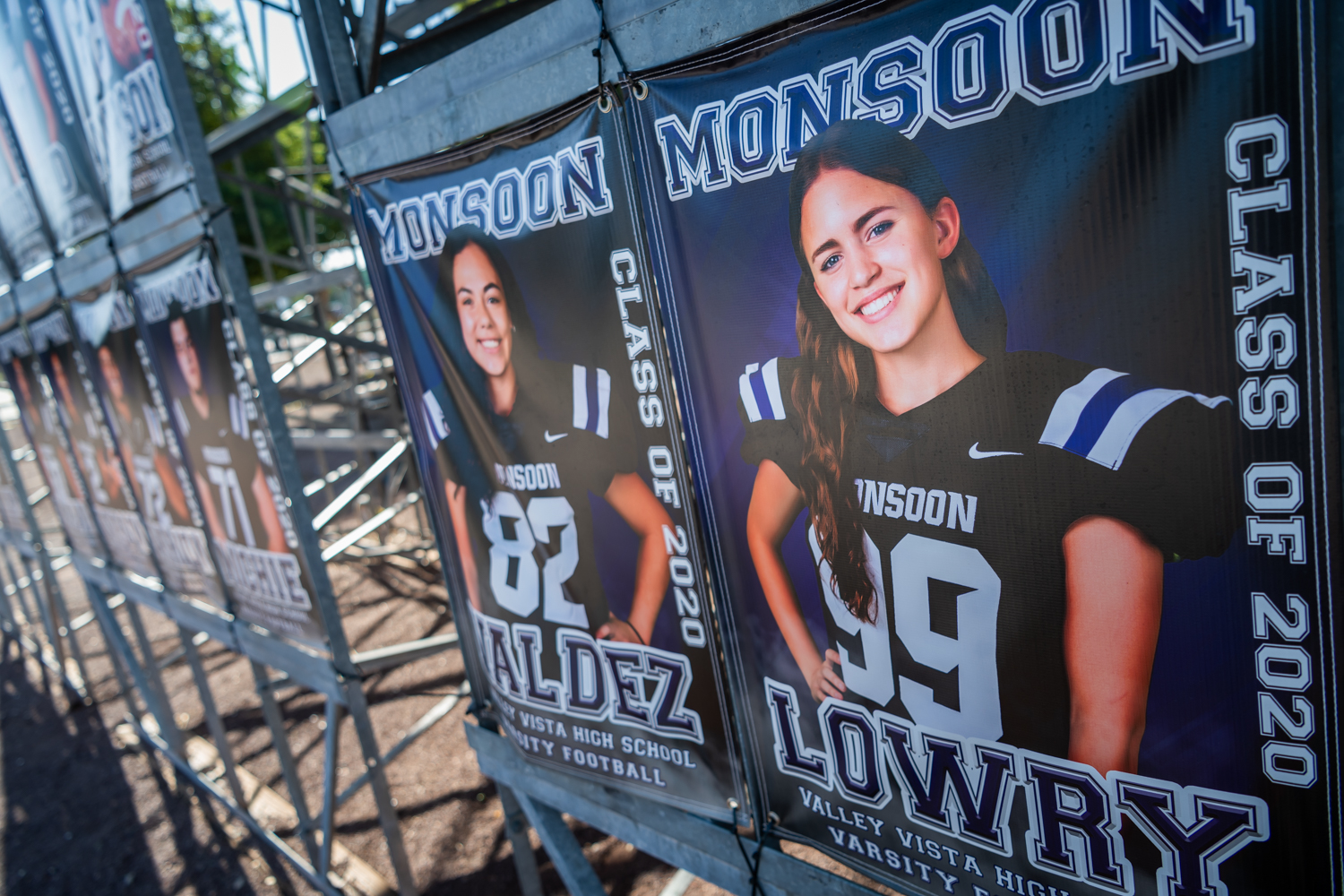 A picture of Valley Vista Football banners featuring the girls