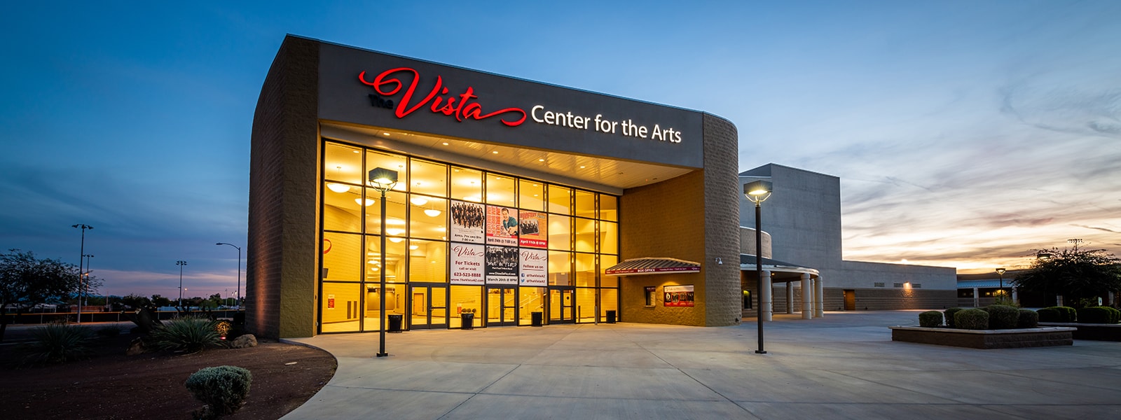 Exterior photo of the Vista Center for the Arts building