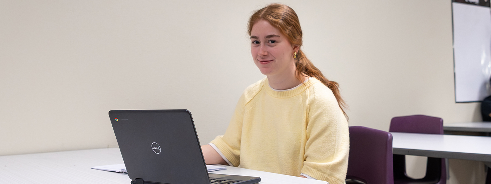 Girl working on summer school class on laptop