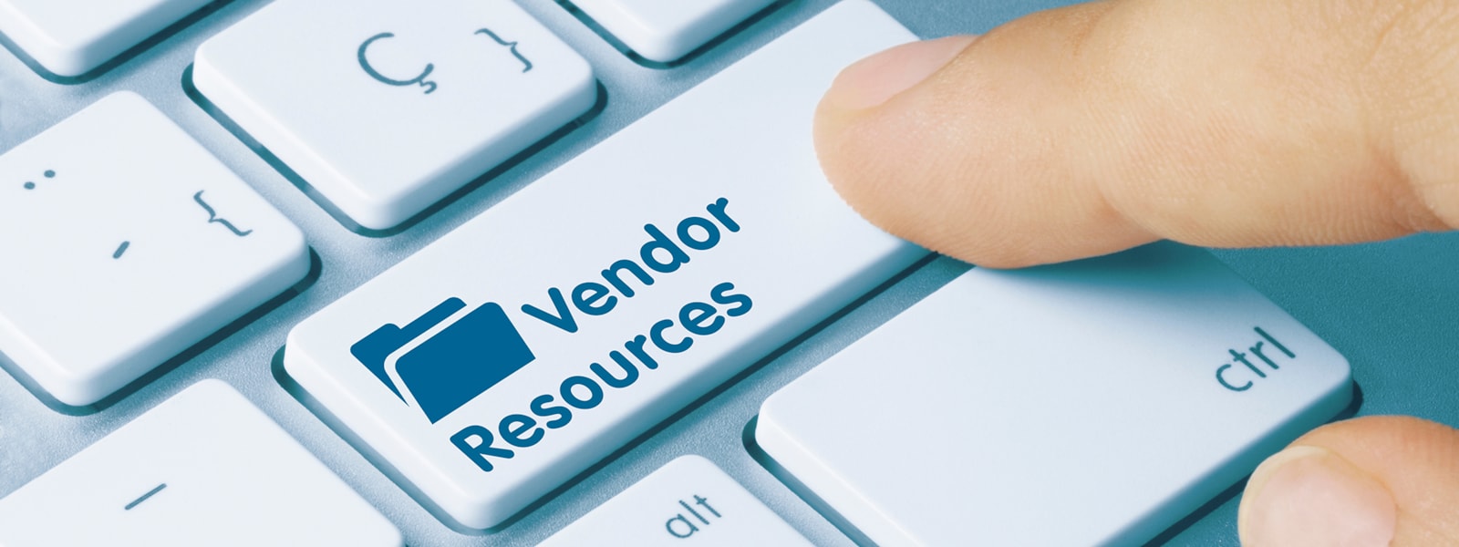 finger pushes keyboard button saying vendor resources