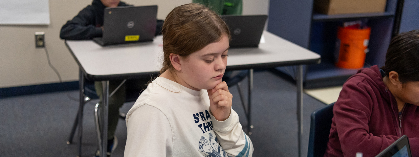 students in class working