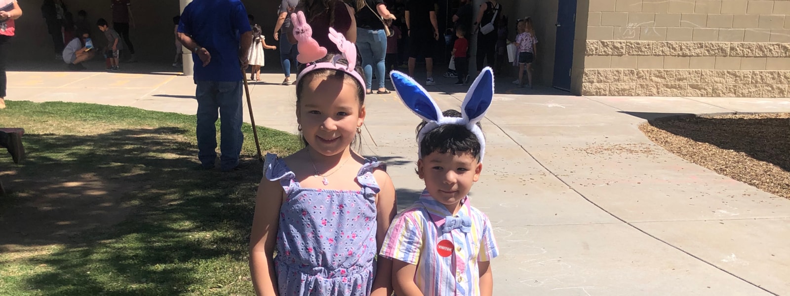 two students at the PreK Egg Hunt