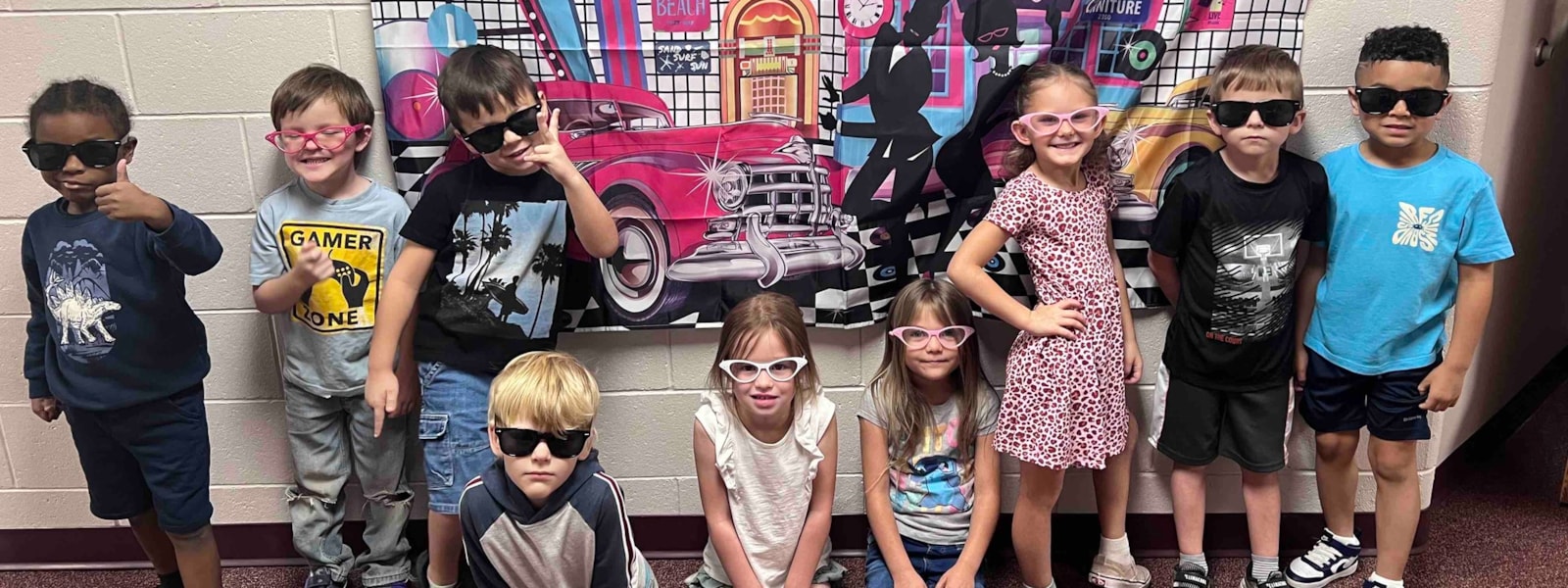 Kindergarten celebrating the 50th day of school with a 50s day!
