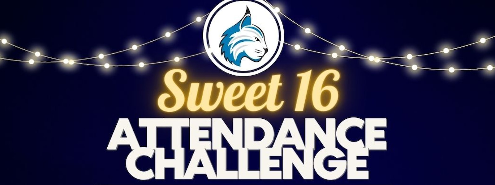 Sunset Hills bobcat logo with words Sweet 16 Attendance Challenge