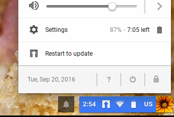 Chromebook menu - restart to update