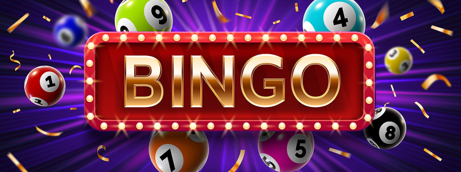 Bingo sign with bingo balls