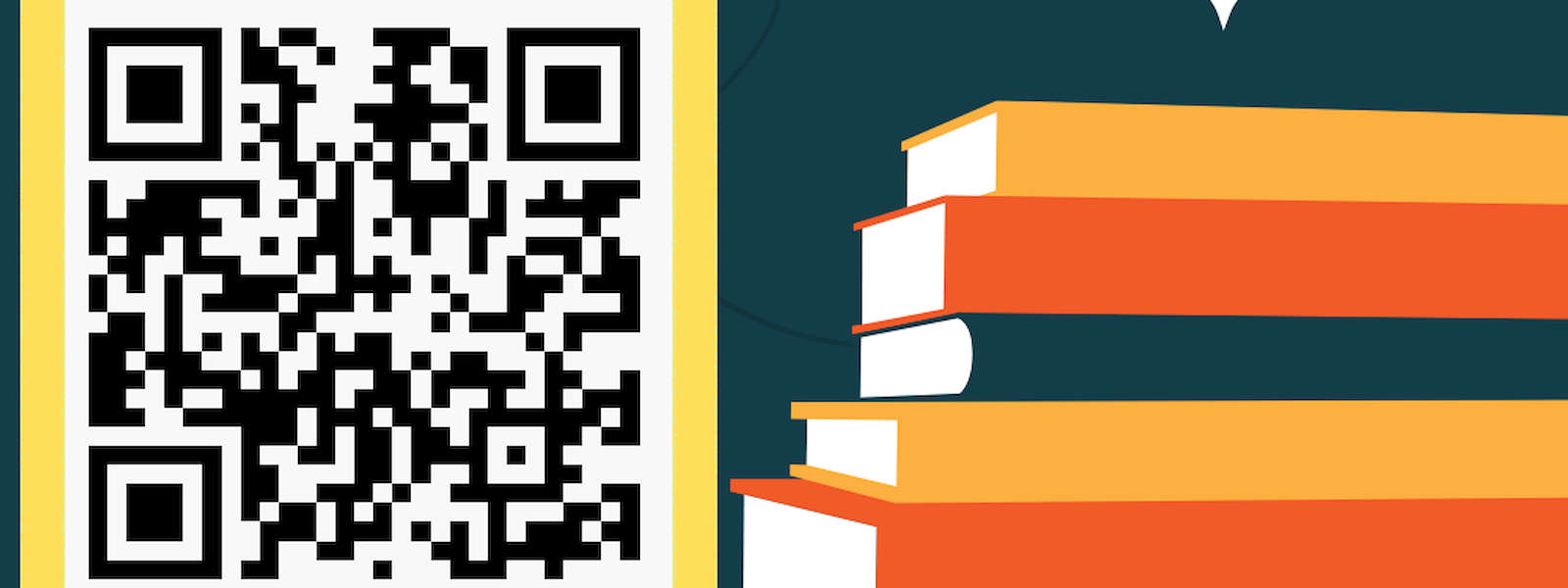 QR code and stack of books