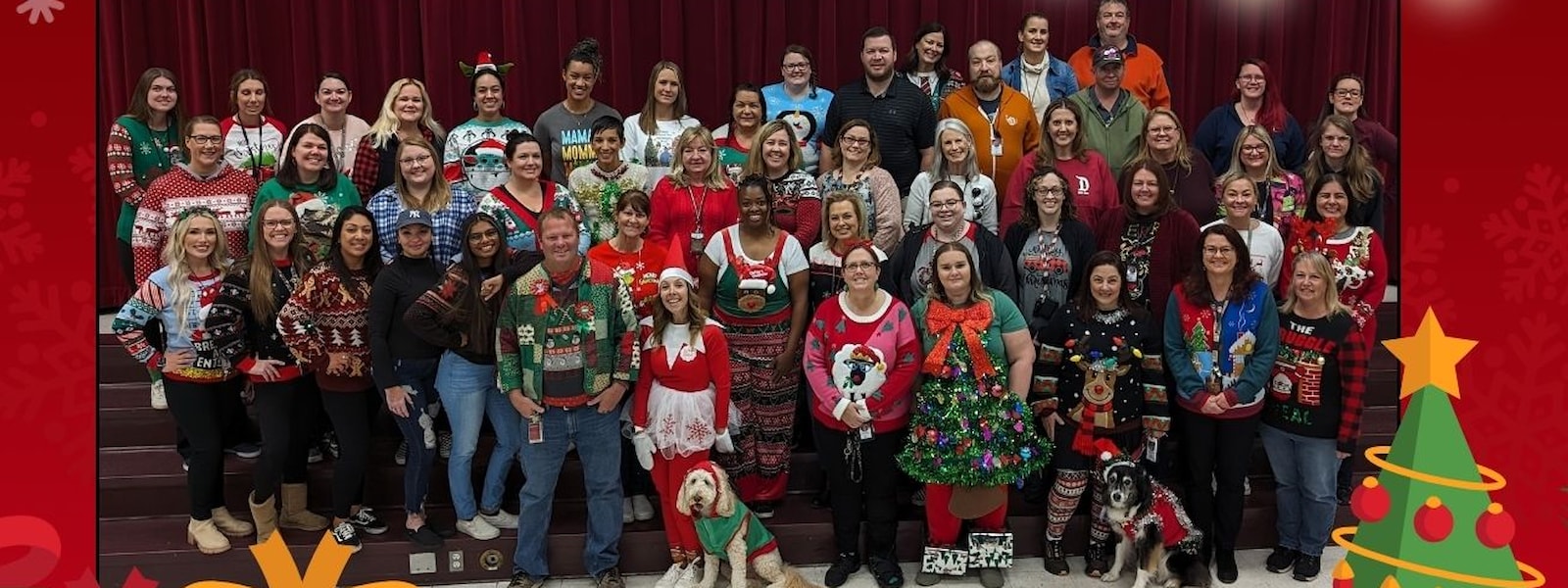 Staff picture with everyone in holiday wear
