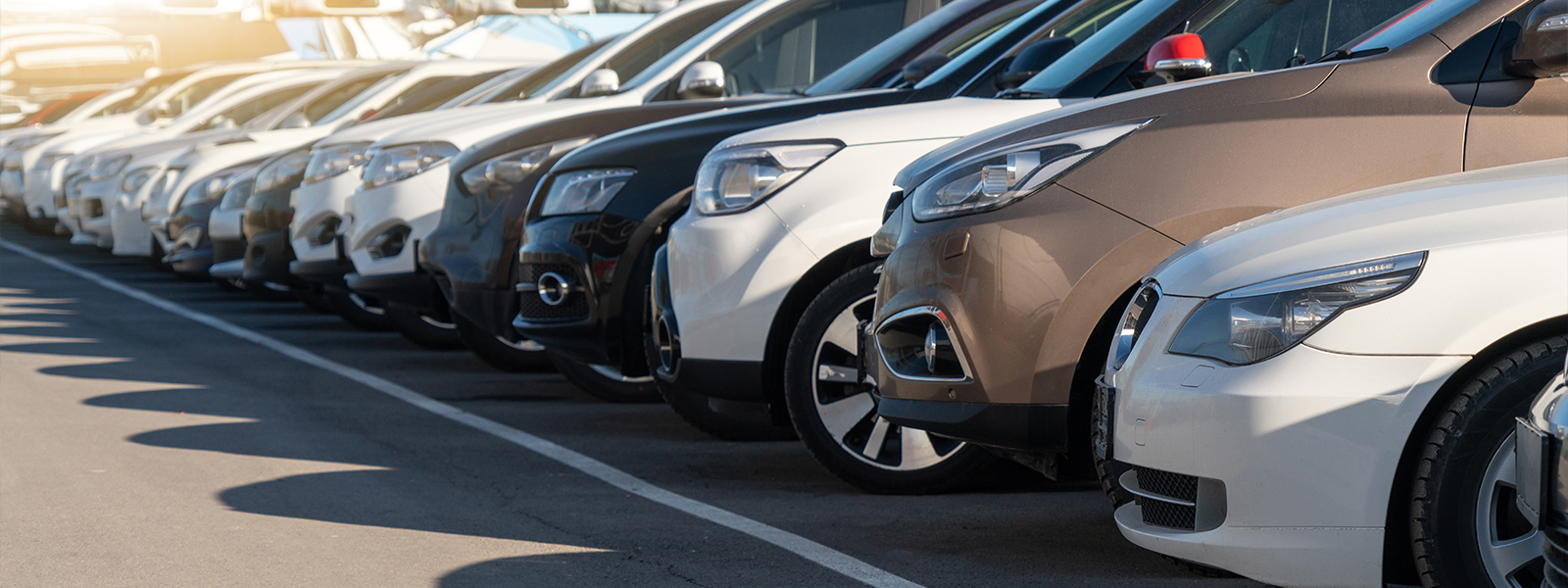 a row of cars parked