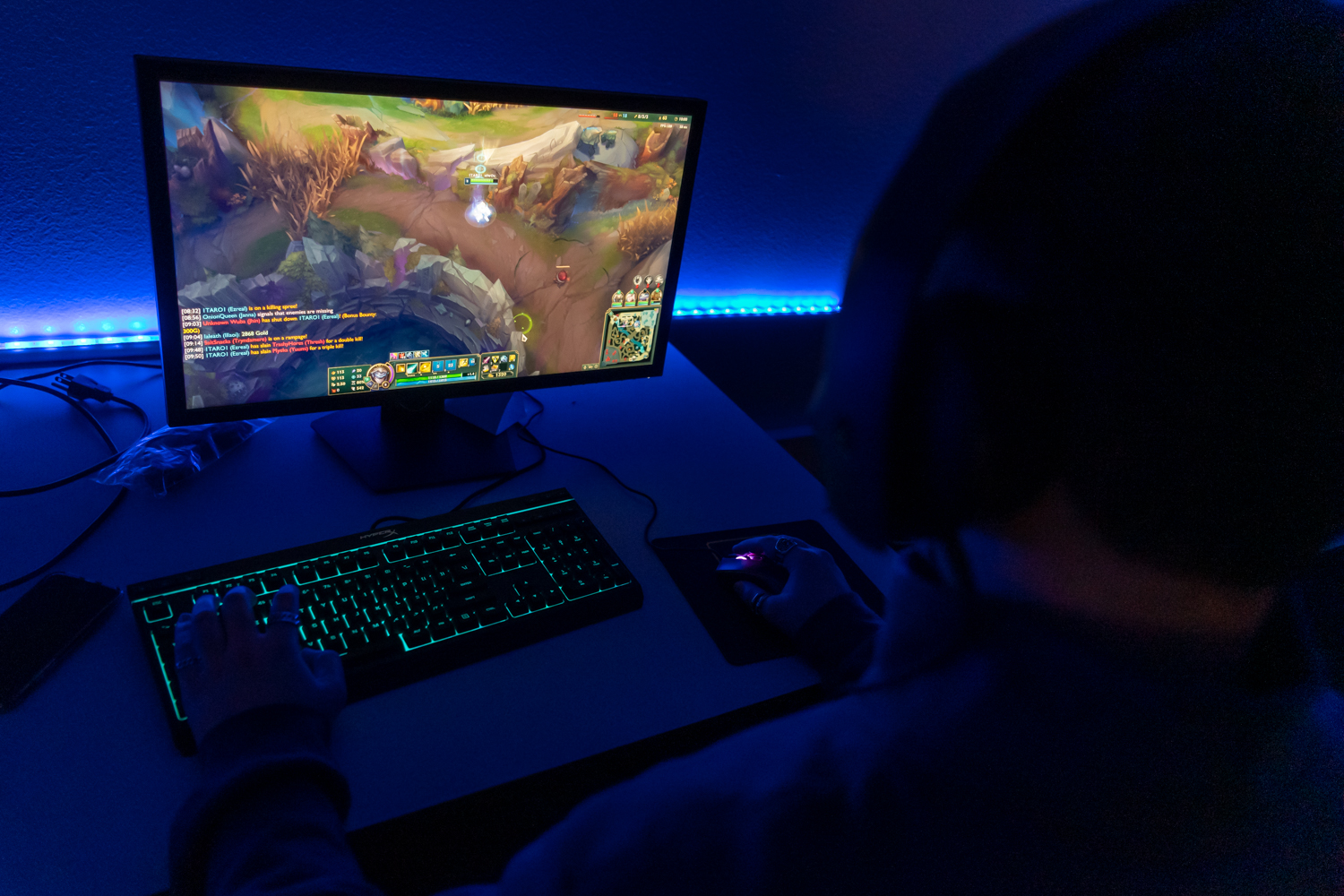A student works on his gameplay for esports