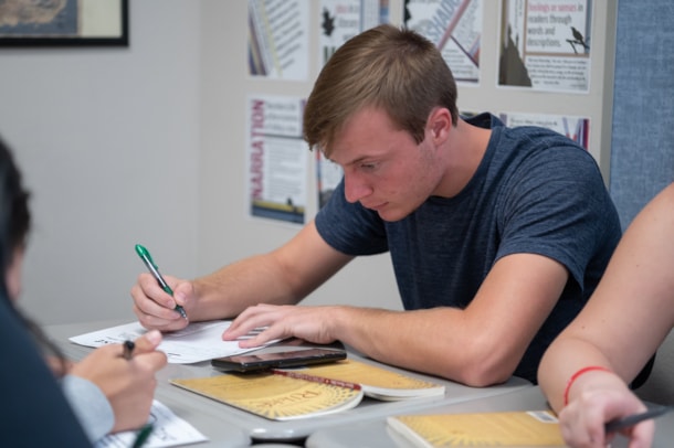 student working at desk