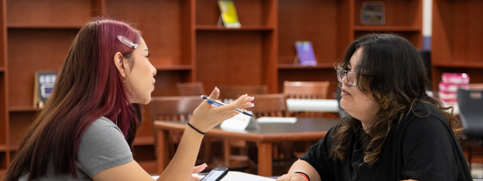 Student working in the media center