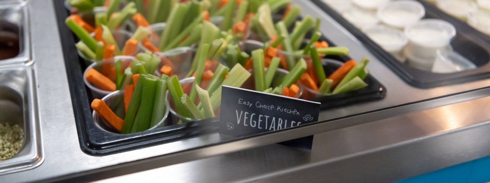 Veggies displayed for students to eat.