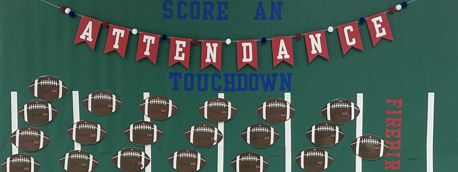 Bulletin Board with score a touchdown wording and footballs 