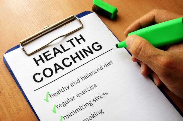 clipboard with health coaching tips on it.