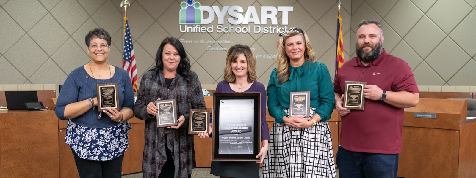 The Dysart District Governing board poses with their ASBA Total Boardmanship Award.